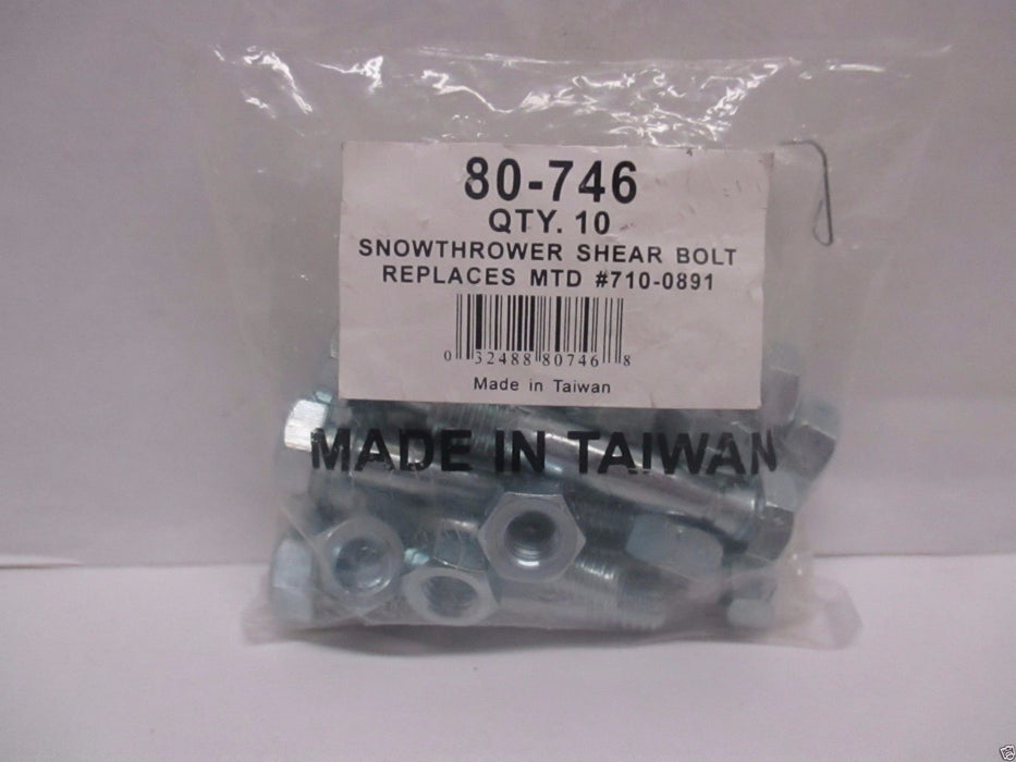 10 Pack Oregon 80-746 Snow Blower Shear Pin & Nut for MTD 710-0891 910-0891