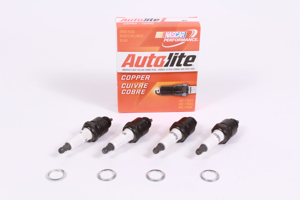 Box of 4 Genuine Autolite 85 Copper Resistor Spark Plugs 14mm Thread 3/8" Reach