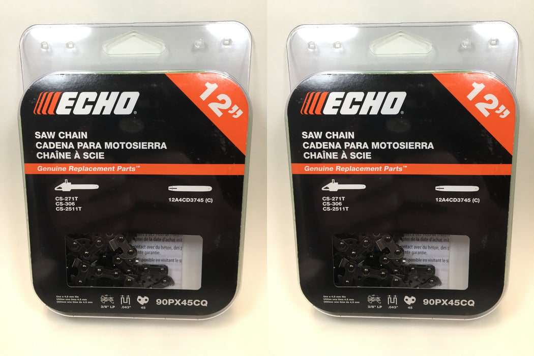 2 PK Genuine Echo 90PX45CQ 12" .043" 3/8" Low Pro Microlite Saw Chain Loop OEM