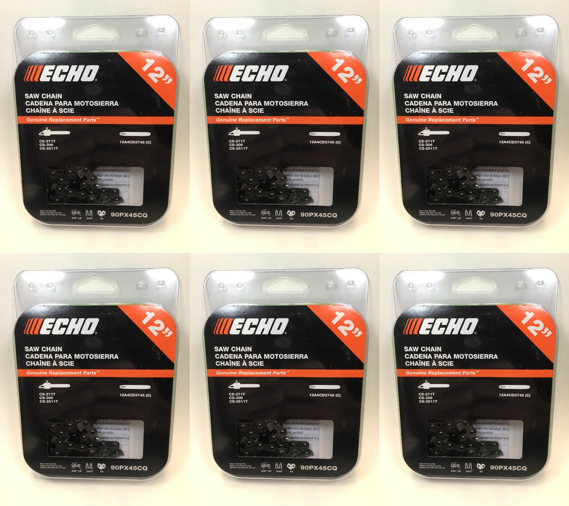 6 PK Genuine Echo 90PX45CQ 12" .043" 3/8" Low Pro Microlite Saw Chain Loop OEM