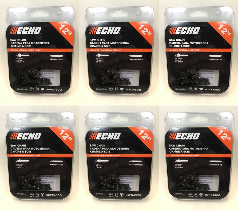 6 PK Genuine Echo 90PX45CQ 12" .043" 3/8" Low Pro Microlite Saw Chain Loop OEM