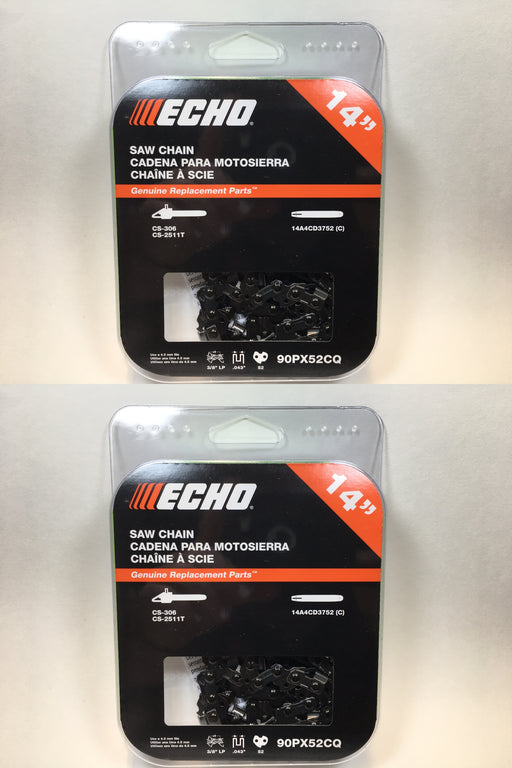 2 PK Genuine Echo 90PX52CQ 14" .043 3/8" Low Pro Microlite Saw Chain Loop OEM