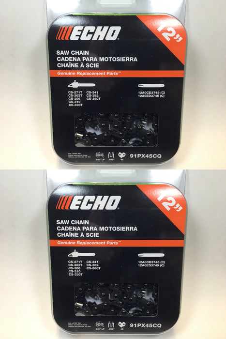 2 PK Genuine Echo 91PX45CQ 12" .050" 3/8" Low Pro 91PX Chainsaw Chain Loop