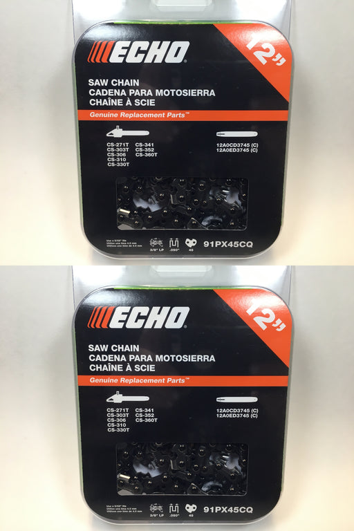 2 PK Genuine Echo 91PX45CQ 12" .050" 3/8" Low Pro 91PX Chainsaw Chain Loop