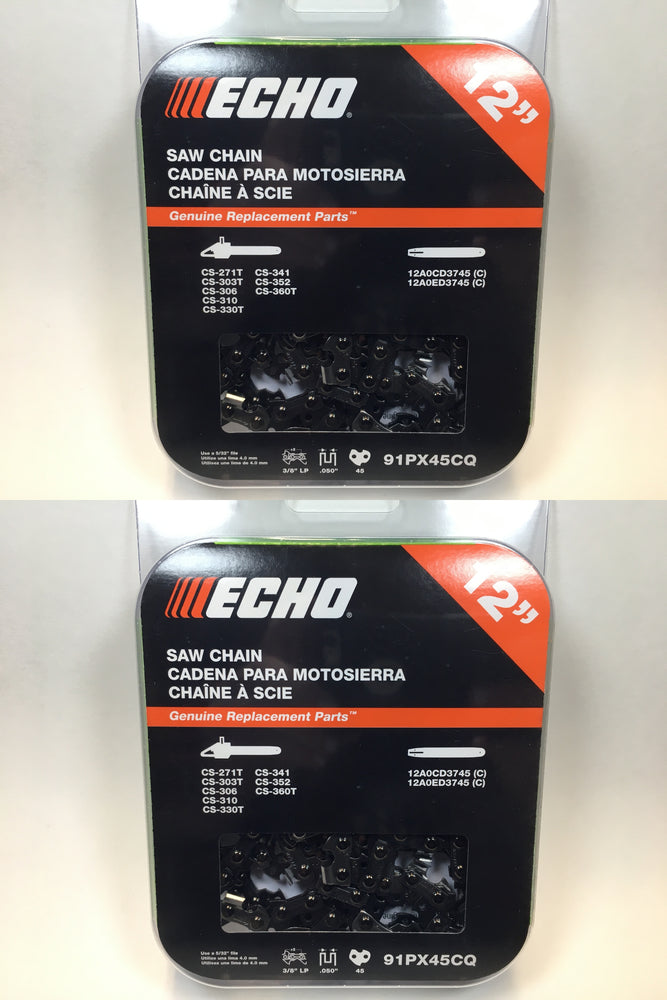 2 PK Genuine Echo 91PX45CQ 12" .050" 3/8" Low Pro 91PX Chainsaw Chain Loop