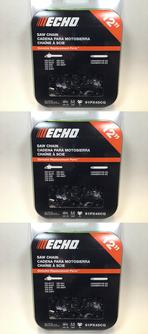 3 PK Genuine Echo 91PX45CQ 12" .050" 3/8" Low Pro 91PX Chainsaw Chain Loop