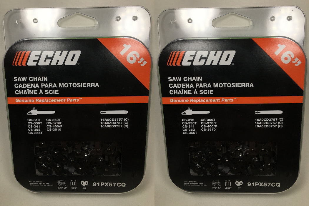 2 PK Genuine Echo 91PX57CQ 16" 3/8" .050" 57 DL Saw Chain Loop OEM