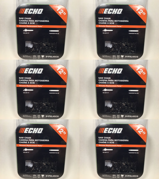 6 PK Genuine Echo 91PXL45CQ 12" .050" 3/8" Low Pro 91PX Chainsaw Chain Loop