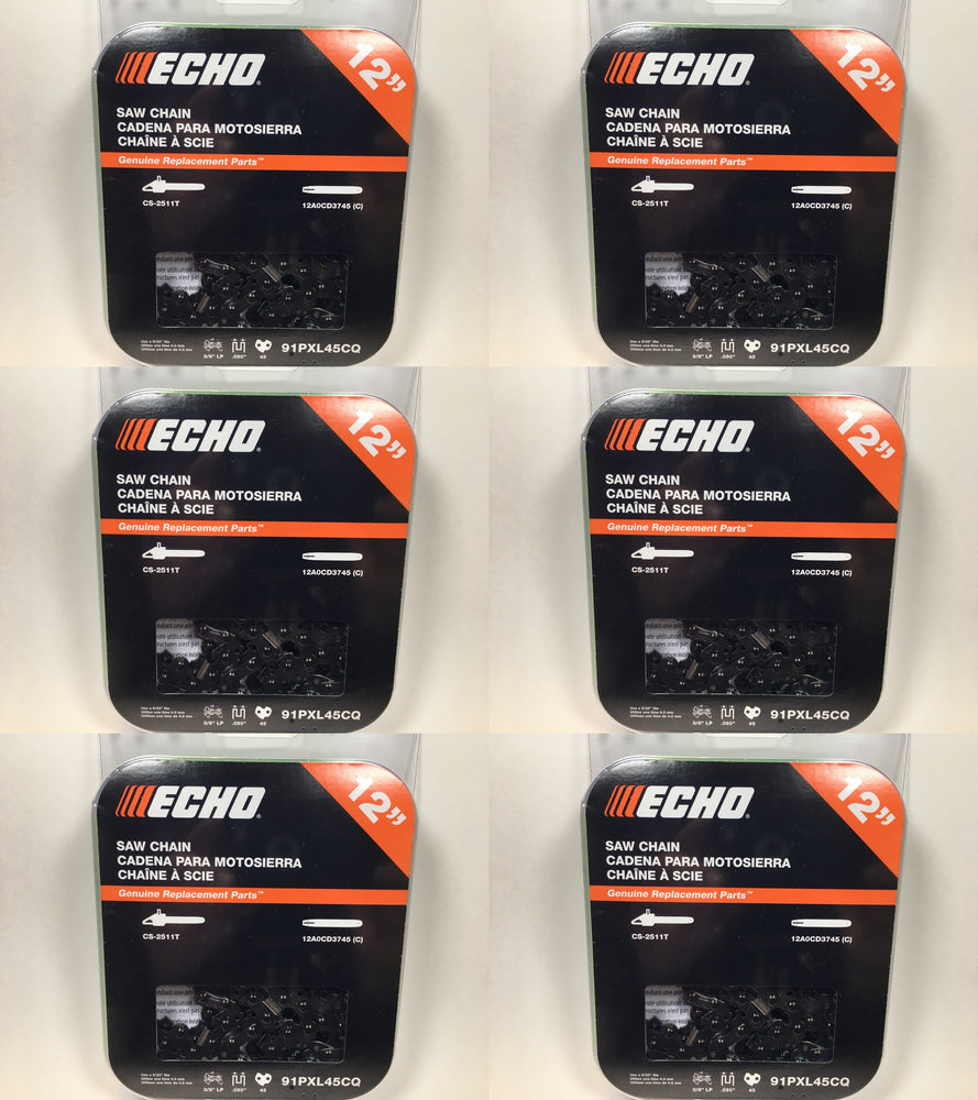 6 PK Genuine Echo 91PXL45CQ 12" .050" 3/8" Low Pro 91PX Chainsaw Chain Loop