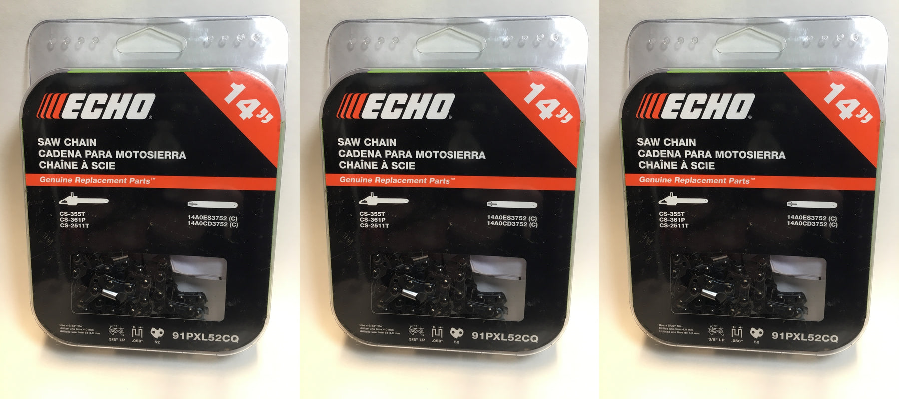 3 PK Genuine Echo 91PXL52CQ 14" .050" 3/8" Low Pro 91PX Chainsaw Chain Loop