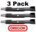 3 Pack Oregon 92-105 Mulching Mower Blade for John Deere GX21786 48" 100 Series