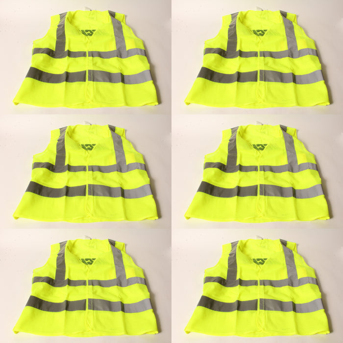 6 PK Genuine Echo 99988801400 High Visibility Safety Vest Large Neon Yellow