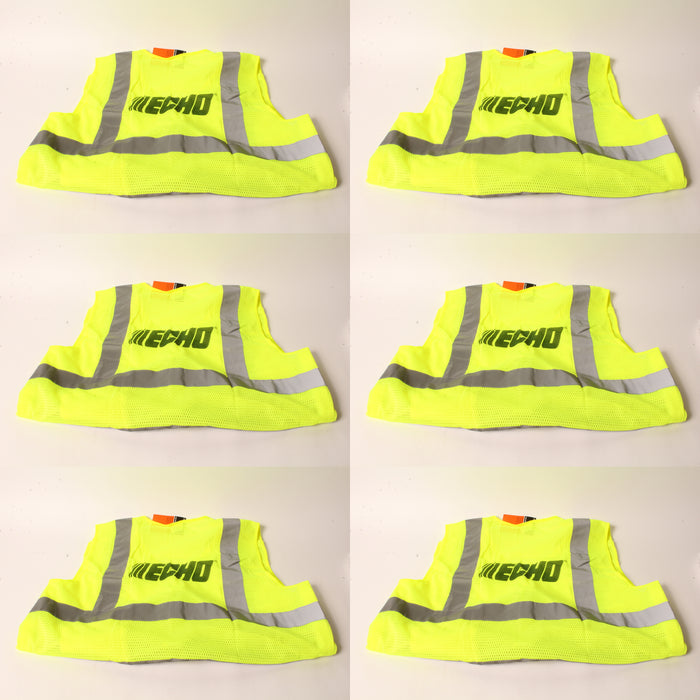 6 PK Genuine Echo 99988801401 High Visibility Safety Vest X-Large Neon Yellow XL