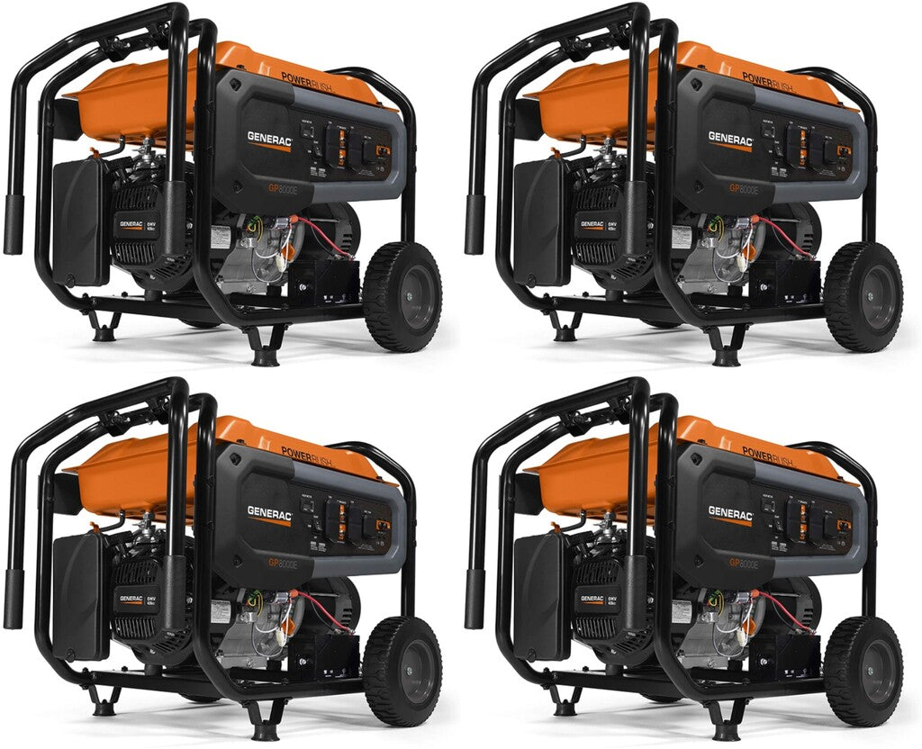 4 Pack of Generac GP8000E COsense Portable Generators Electric Start PowerRush