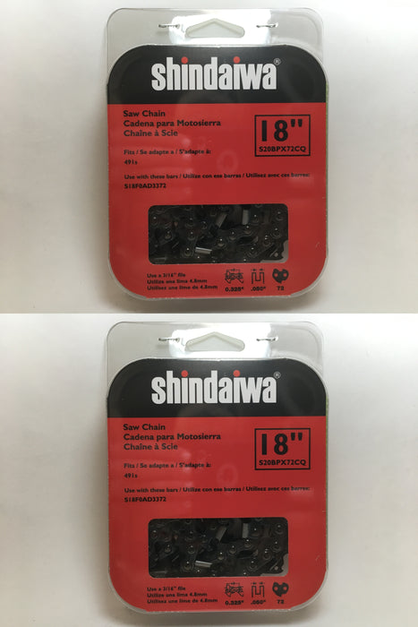 2 PK Genuine Shindaiwa S20BPX72CQ 18" .325" .050" 72 DL Saw Chain Loop OEM